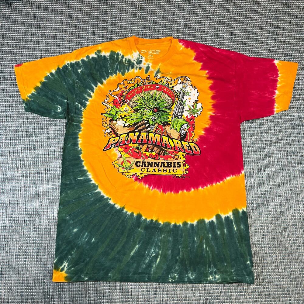 Liquid Blue T-Shirt Tie Dye L-2XL‎ Panama Red 420 Cannabis Stoner Hippie Sativa